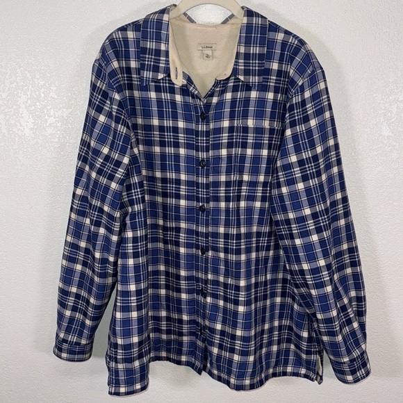 L.L. Bean Blue Plaid Fleece Lined Shacket Size XL REG - Picture 1 of 7